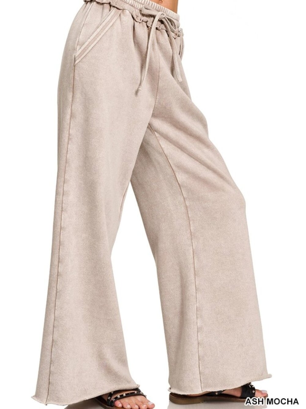 Acid Wash Wide Leg Lounge Pants Ash Mocha